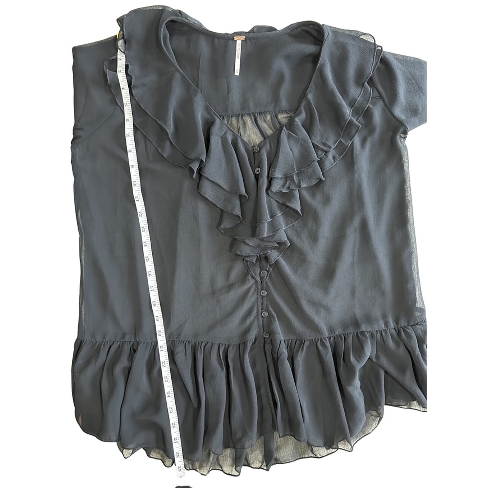Free People Callie Sheer Black Tunic Peasant Blouse Oversized XS Lagenlook - Picture 8 of 9